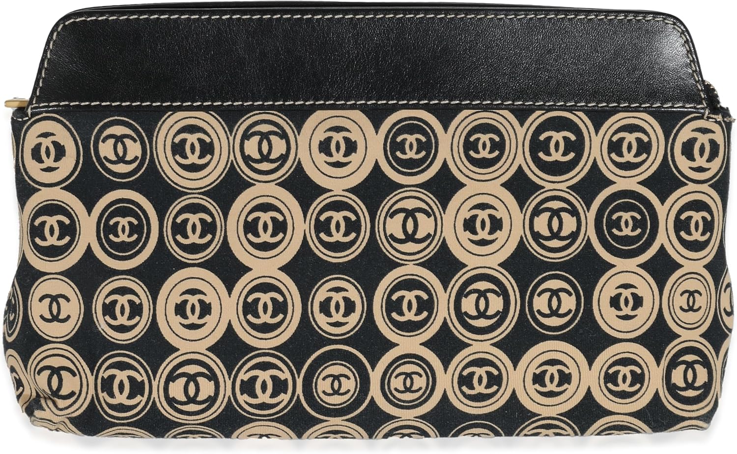 CHANEL Pre-Loved Black Beige Canvas CC Logo Clutch