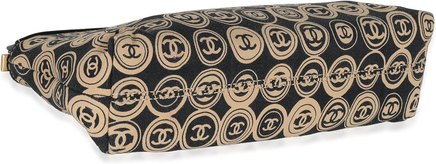 CHANEL Pre-Loved Black Beige Canvas CC Logo Clutch