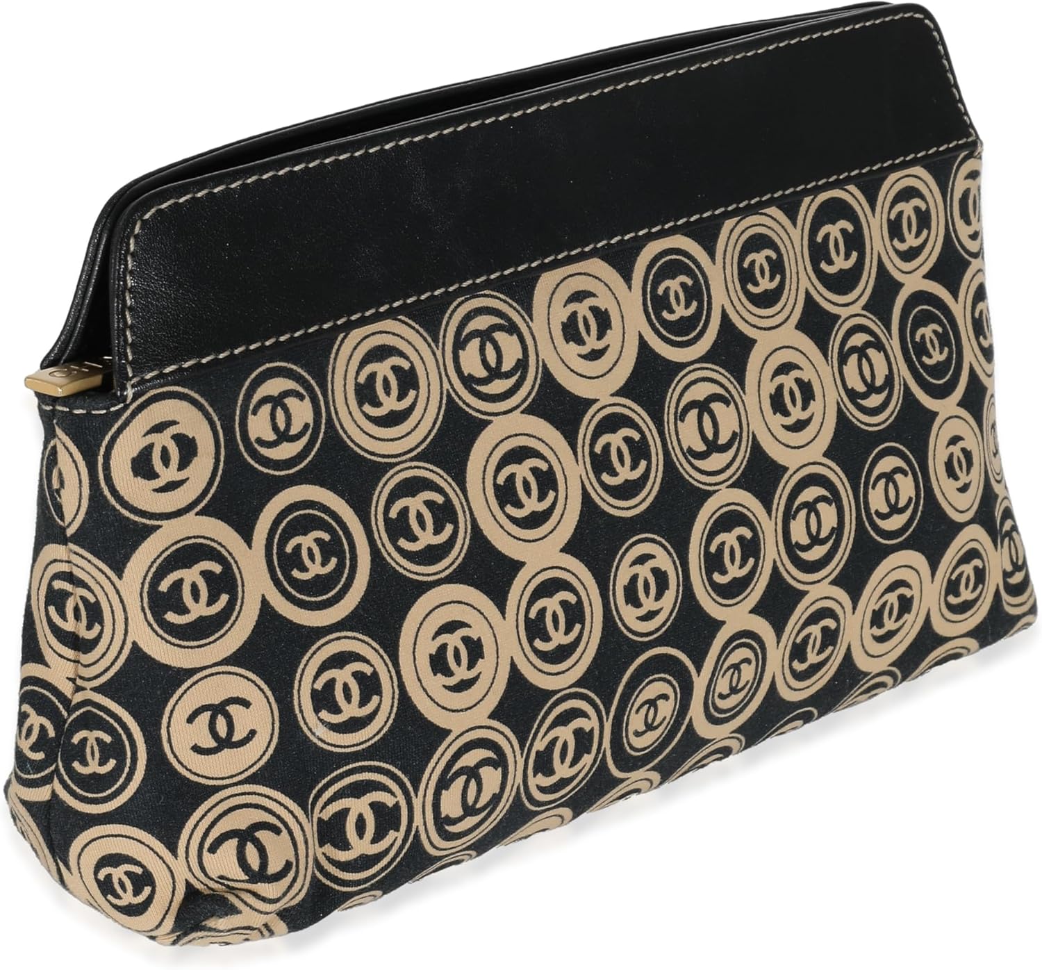 CHANEL Pre-Loved Black Beige Canvas CC Logo Clutch