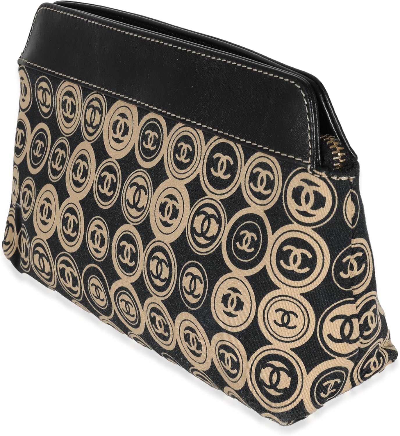 CHANEL Pre-Loved Black Beige Canvas CC Logo Clutch