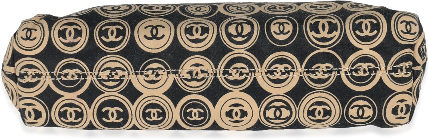 CHANEL Pre-Loved Black Beige Canvas CC Logo Clutch