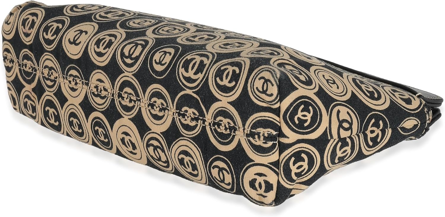 CHANEL Pre-Loved Black Beige Canvas CC Logo Clutch
