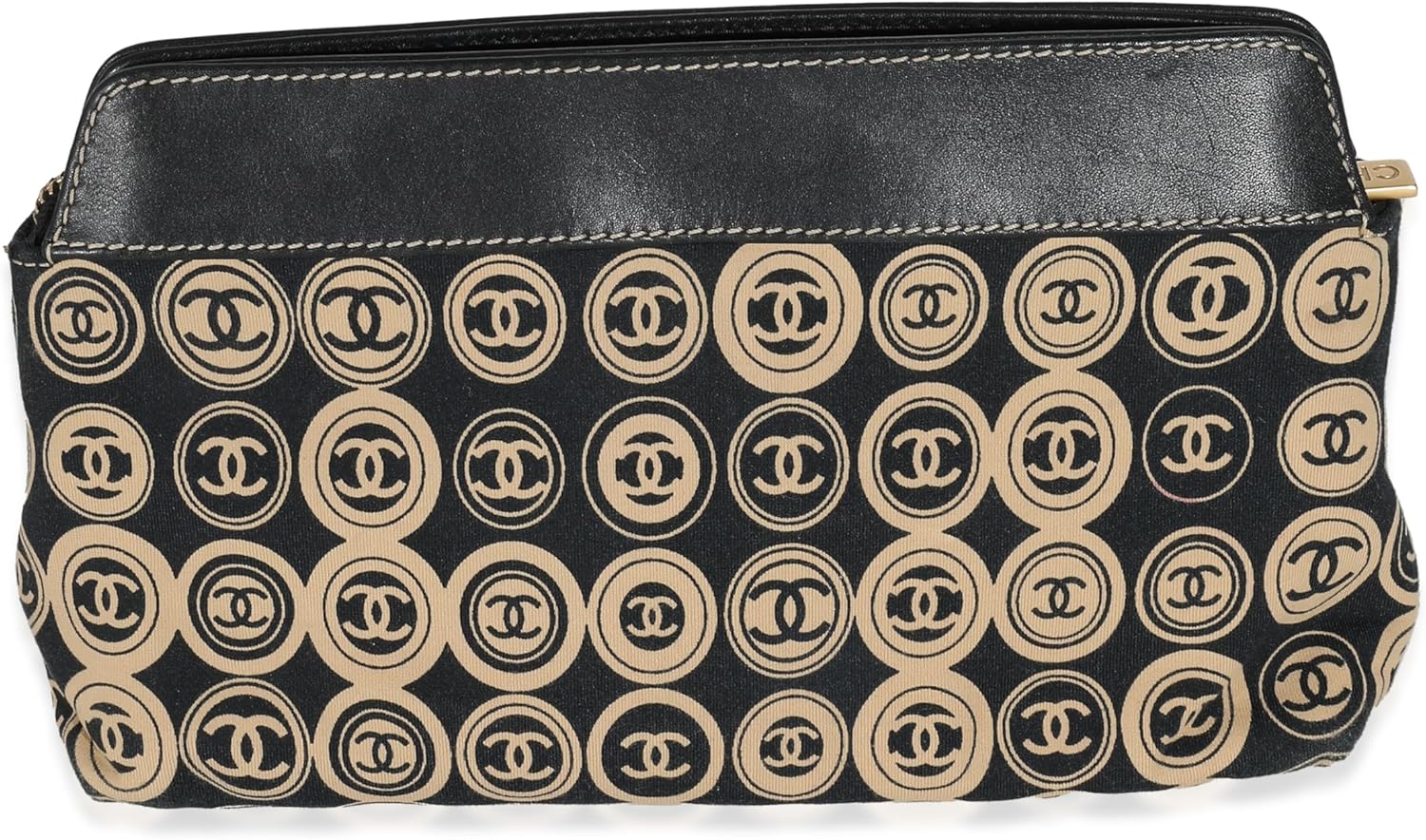 CHANEL Pre-Loved Black Beige Canvas CC Logo Clutch