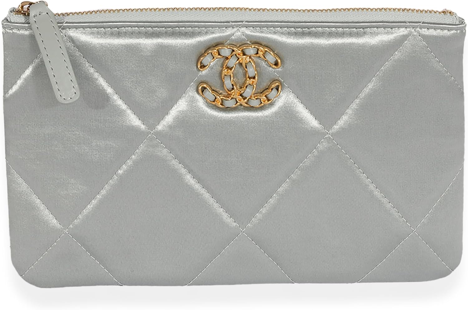 CHANEL Pre-Loved Gray Quilted Satin Chanel, Pre-Loved 19 O-Case