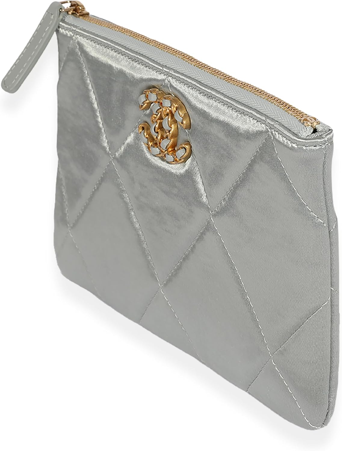 CHANEL Pre-Loved Gray Quilted Satin Chanel, Pre-Loved 19 O-Case