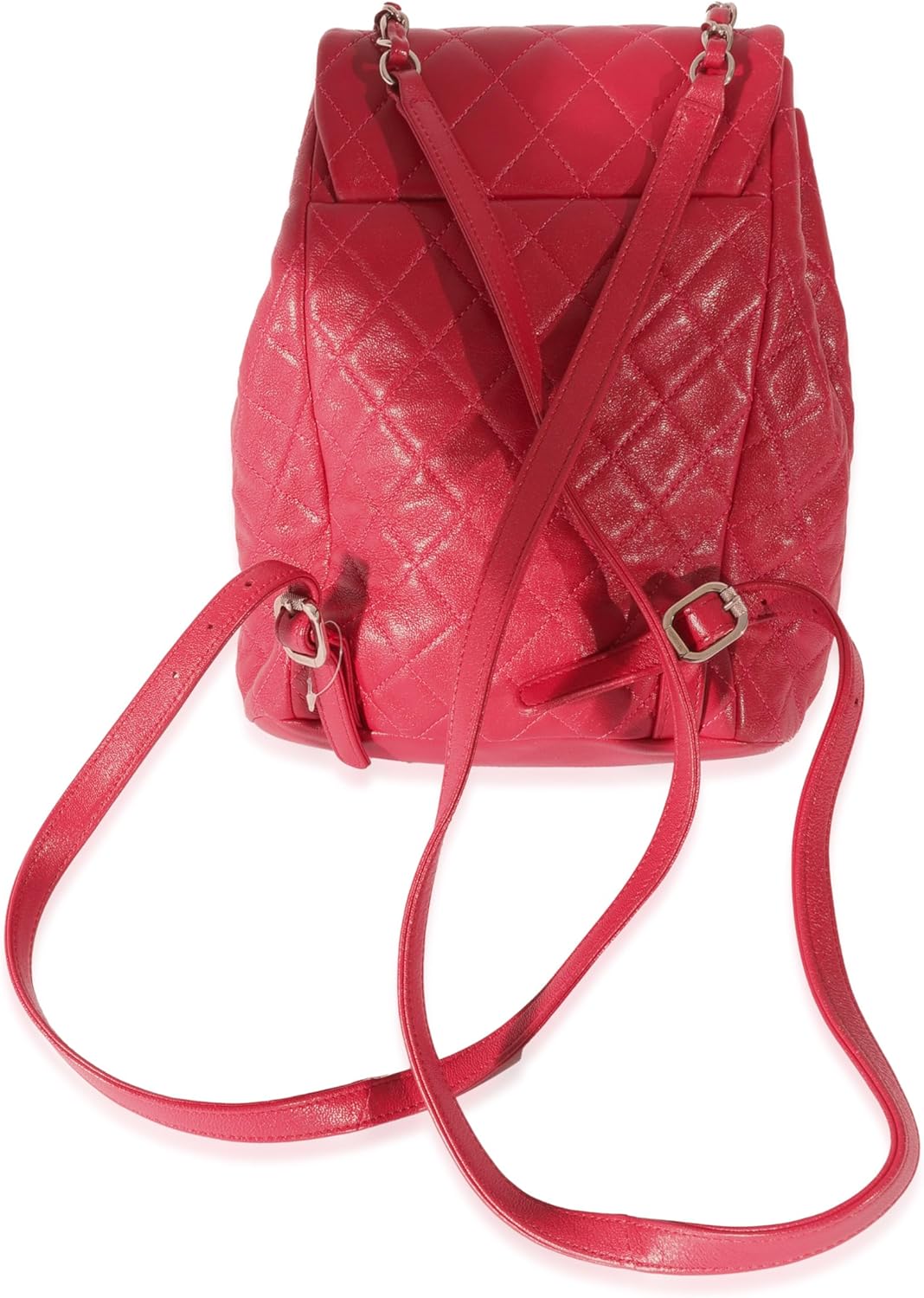 CHANEL Pre-Loved Red Quilted Calfskin Medium Covered CC Drawstring Backpack