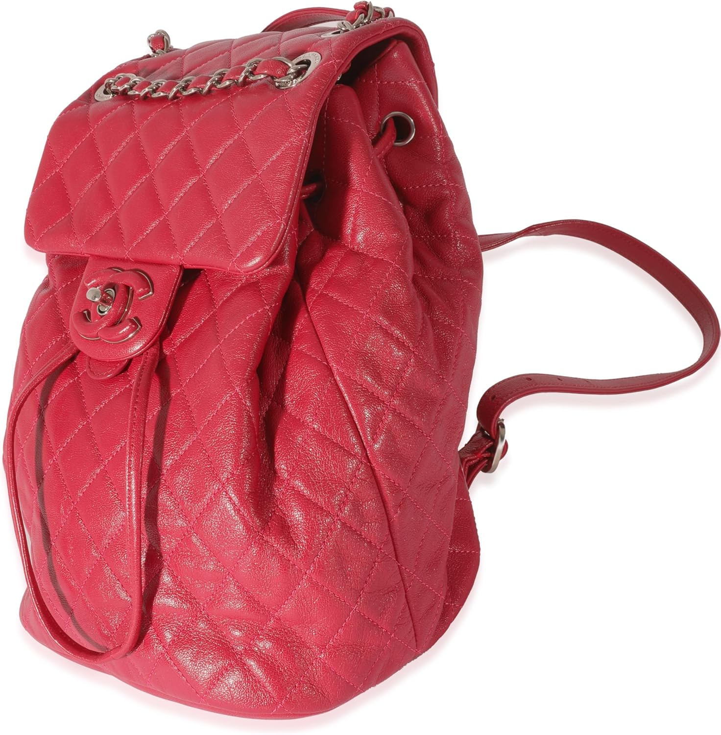 CHANEL Pre-Loved Red Quilted Calfskin Medium Covered CC Drawstring Backpack