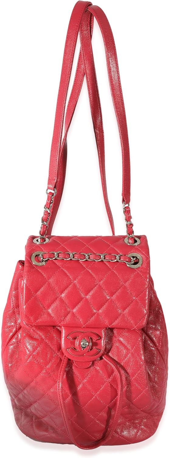 CHANEL Pre-Loved Red Quilted Calfskin Medium Covered CC Drawstring Backpack