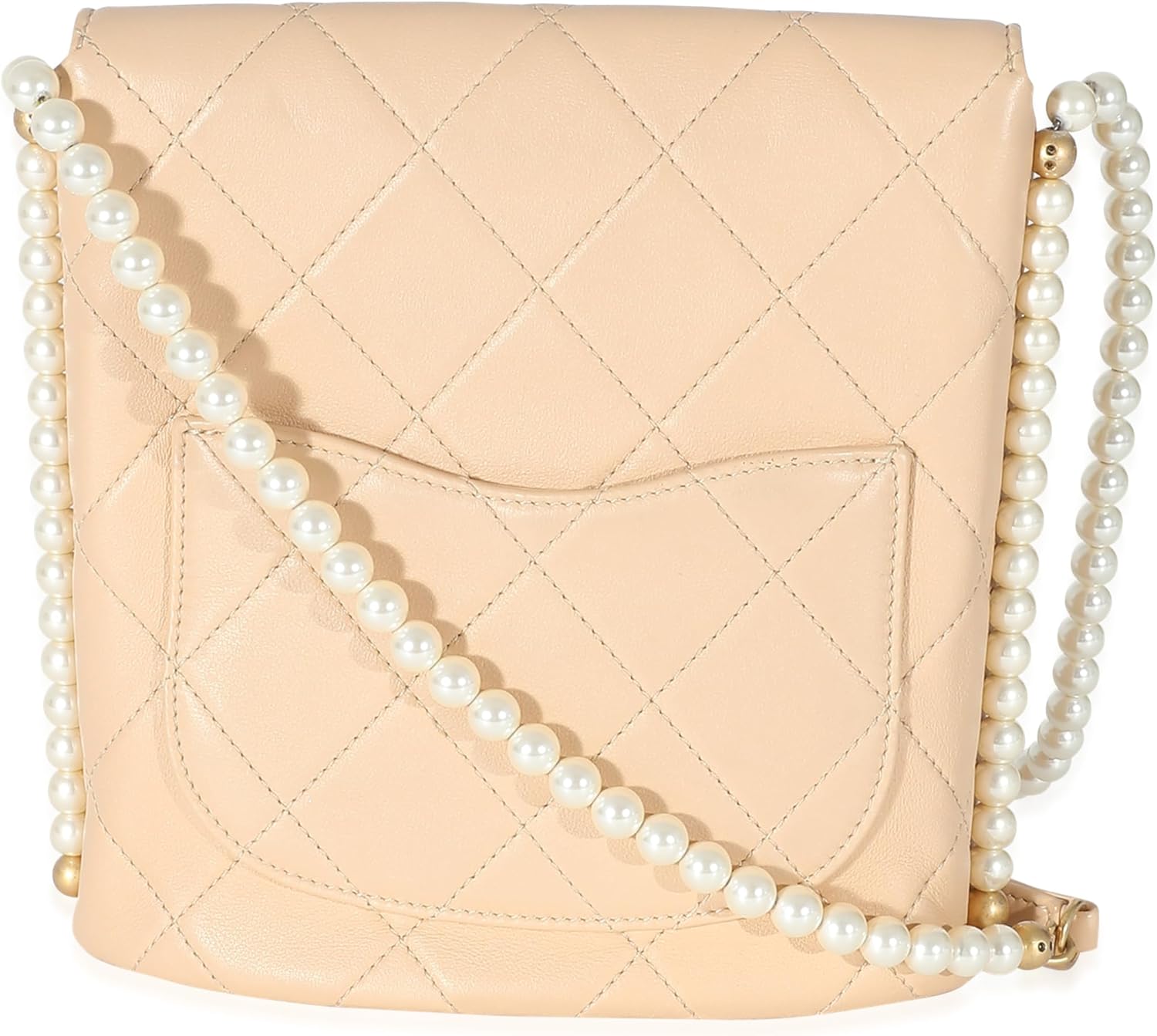 CHANEL Pre-Loved Beige Quilted Calfskin Small Pearl Chain Hobo