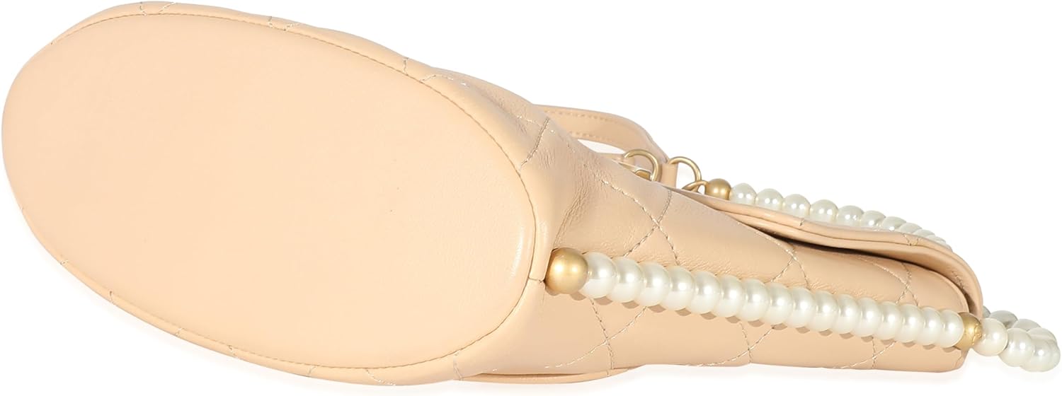 CHANEL Pre-Loved Beige Quilted Calfskin Small Pearl Chain Hobo