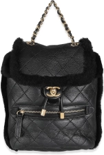 CHANEL Pre-Loved Black Quilted Shearling Paris Hamburg Small Backpack