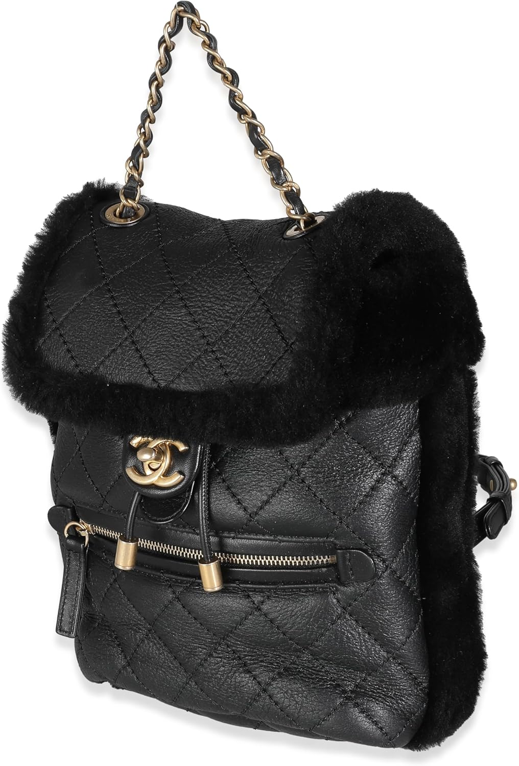 CHANEL Pre-Loved Black Quilted Shearling Paris Hamburg Small Backpack