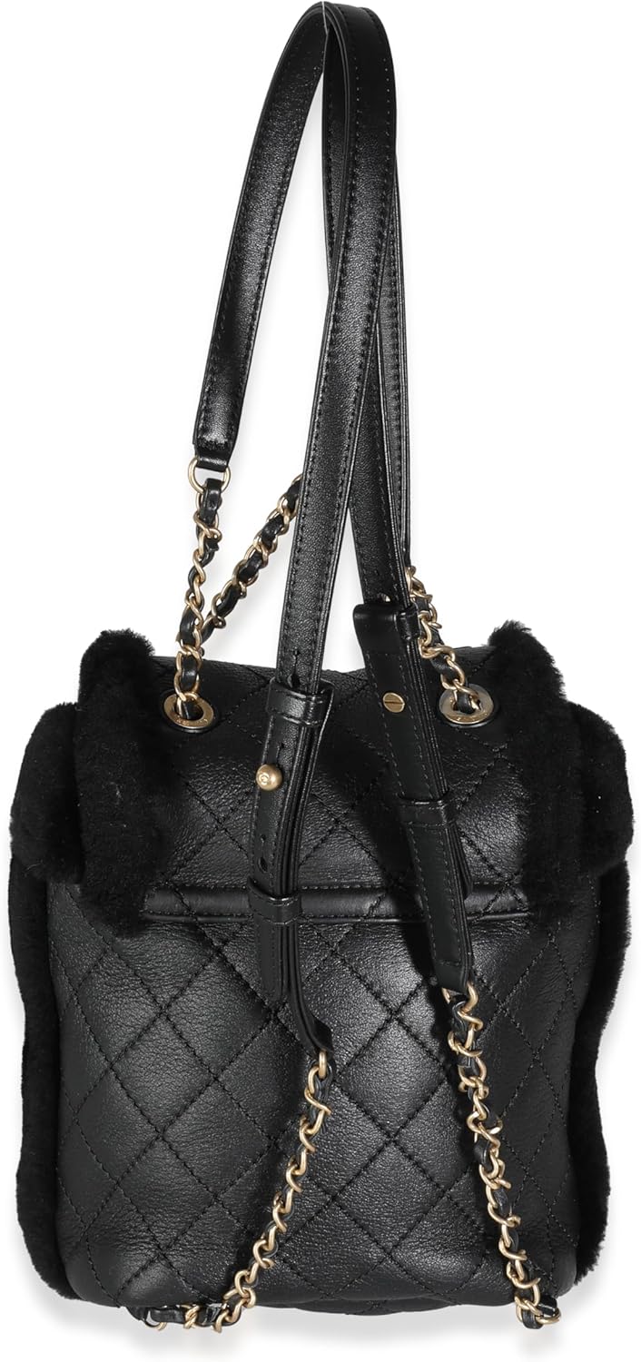 CHANEL Pre-Loved Black Quilted Shearling Paris Hamburg Small Backpack
