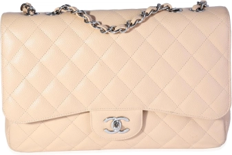 CHANEL Pre-Loved Beige Quilted Jumbo Classic Single Flap Bag