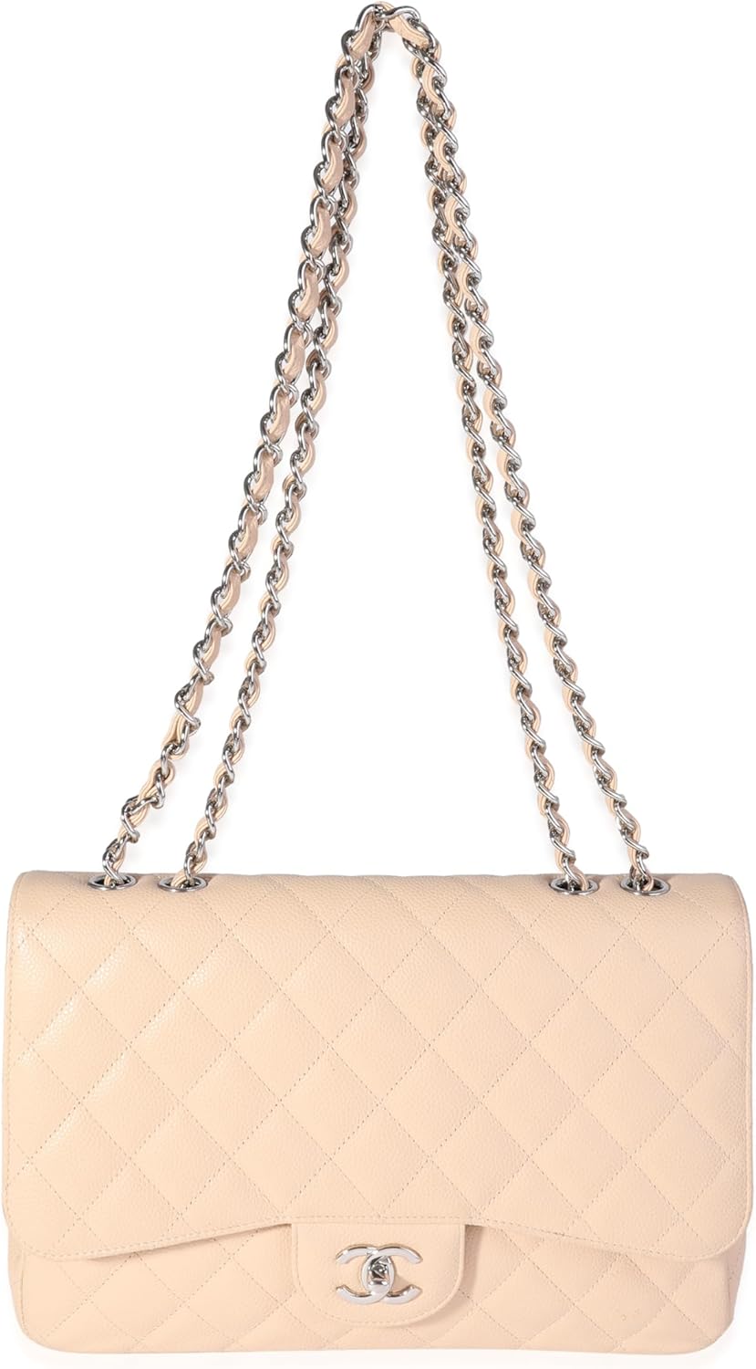 CHANEL Pre-Loved Beige Quilted Jumbo Classic Single Flap Bag