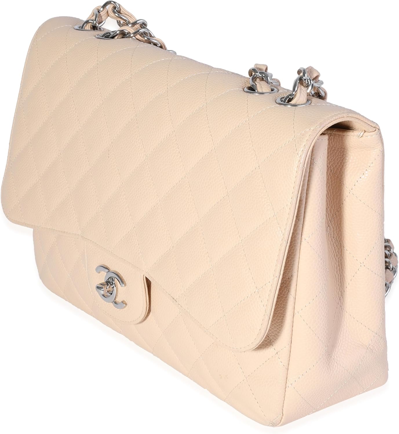 CHANEL Pre-Loved Beige Quilted Jumbo Classic Single Flap Bag
