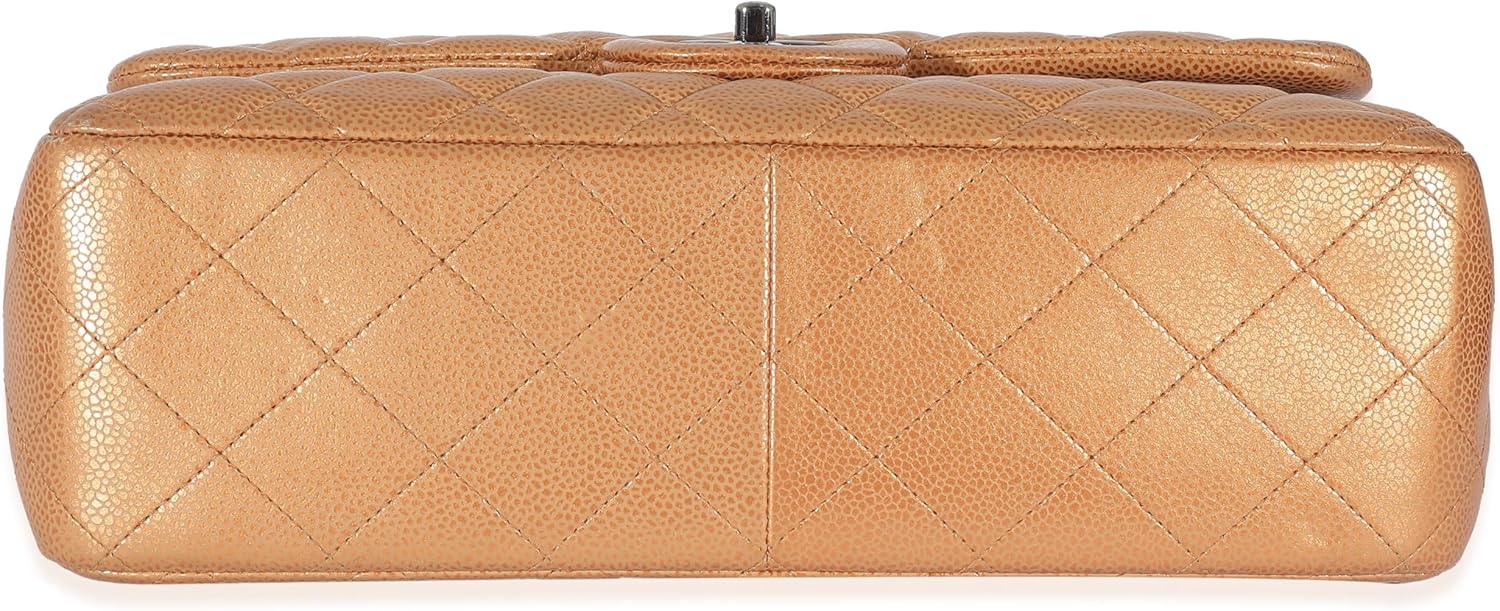 CHANEL Pre-Loved Gold Metallic Caviar Jumbo Double Flap Handbag