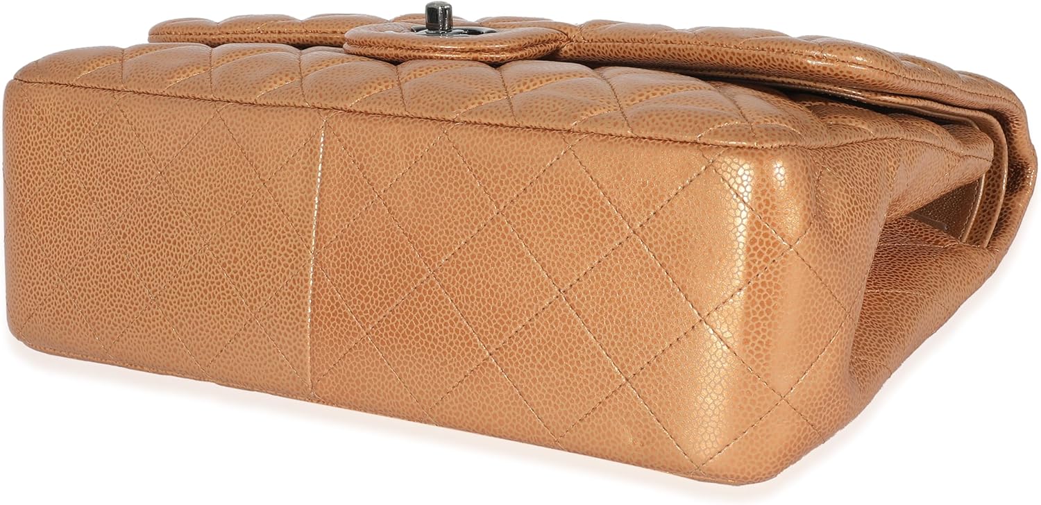 CHANEL Pre-Loved Gold Metallic Caviar Jumbo Double Flap Handbag
