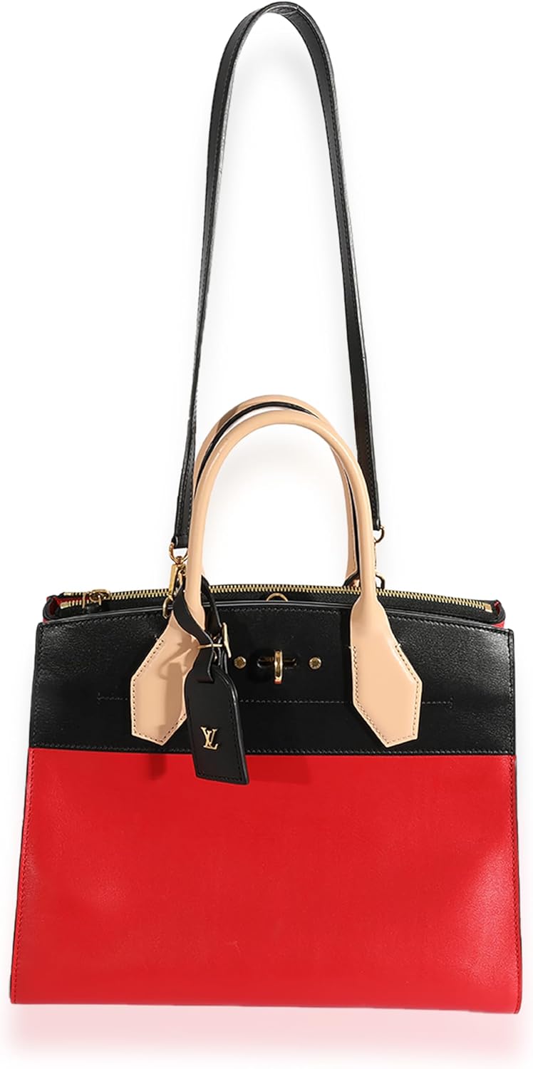 Louis Vuitton Pre-Loved Rouge & Black Calfskin City Steamer Handbag MM