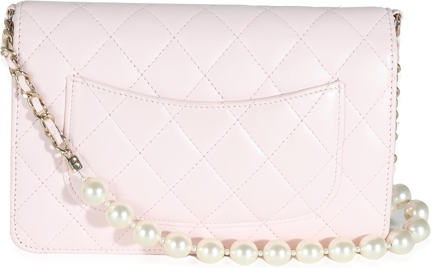 CHANEL Pre-Loved Pink Quilted Lambskin Pearl Wallet On Chain