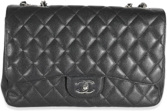 CHANEL Pre-Loved Black Quilted Caviar Jumbo Classic Single Flap Handbag