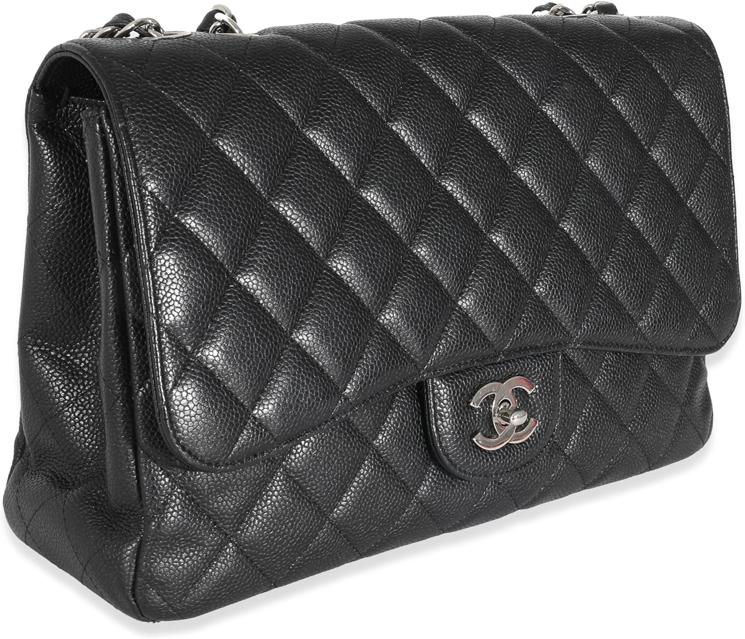 CHANEL Pre-Loved Black Quilted Caviar Jumbo Classic Single Flap Handbag
