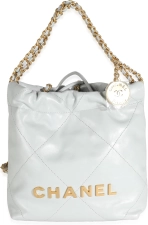 CHANEL Pre-Loved Blue Shiny Quilted Calfskin Chanel, Pre-Loved Mini 22 Hobo