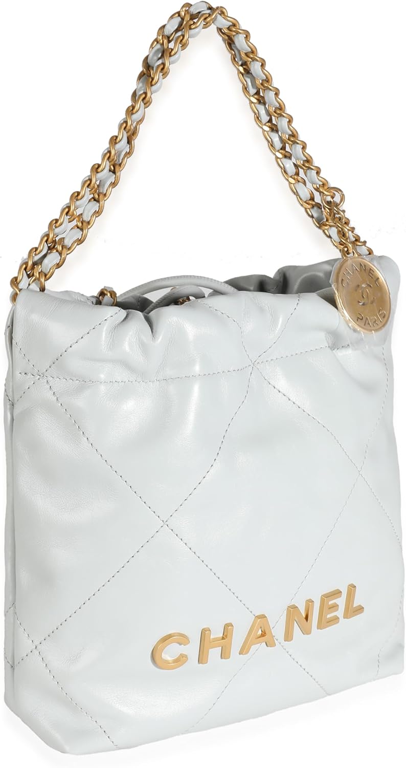 CHANEL Pre-Loved Blue Shiny Quilted Calfskin Chanel, Pre-Loved Mini 22 Hobo