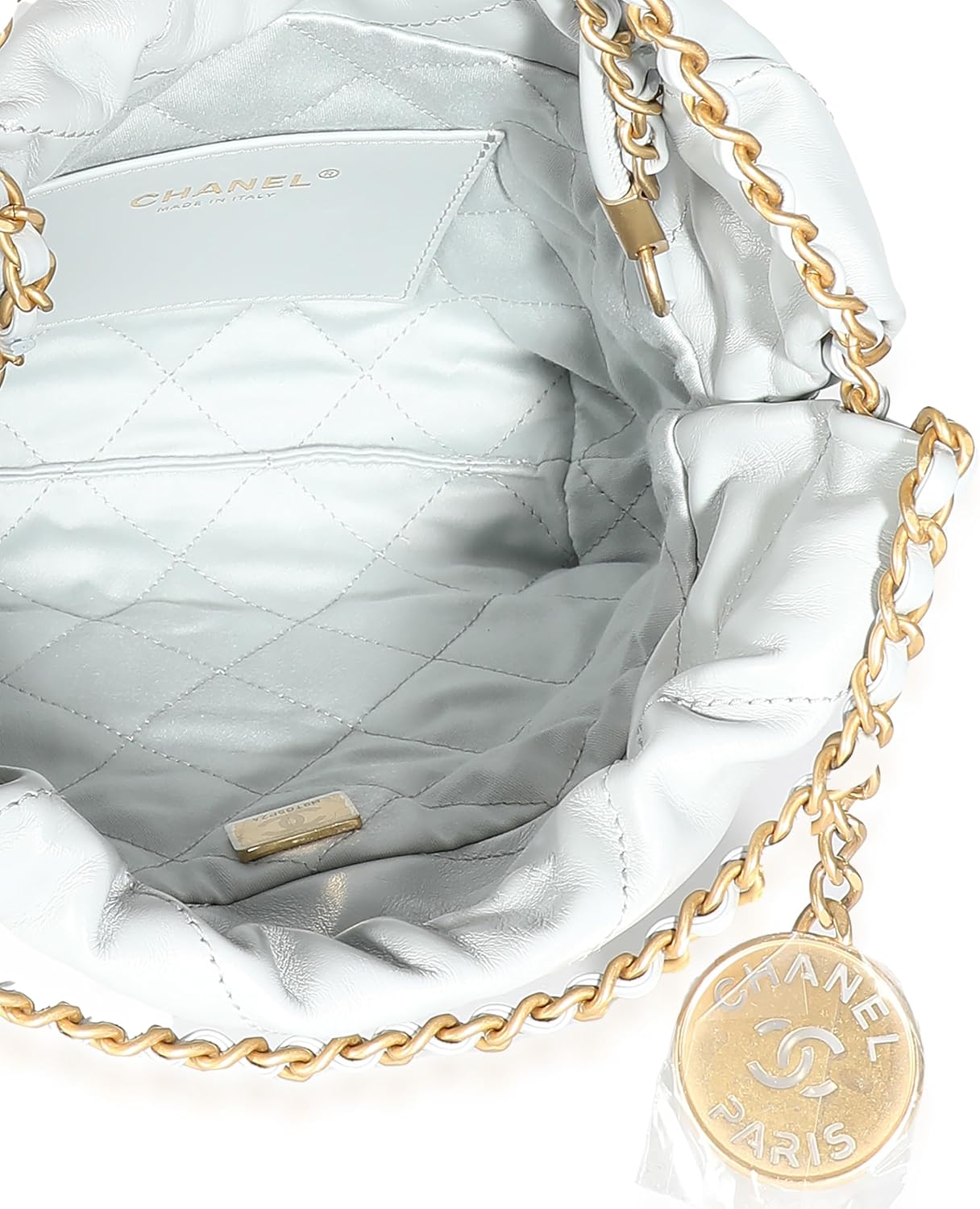 CHANEL Pre-Loved Blue Shiny Quilted Calfskin Chanel, Pre-Loved Mini 22 Hobo
