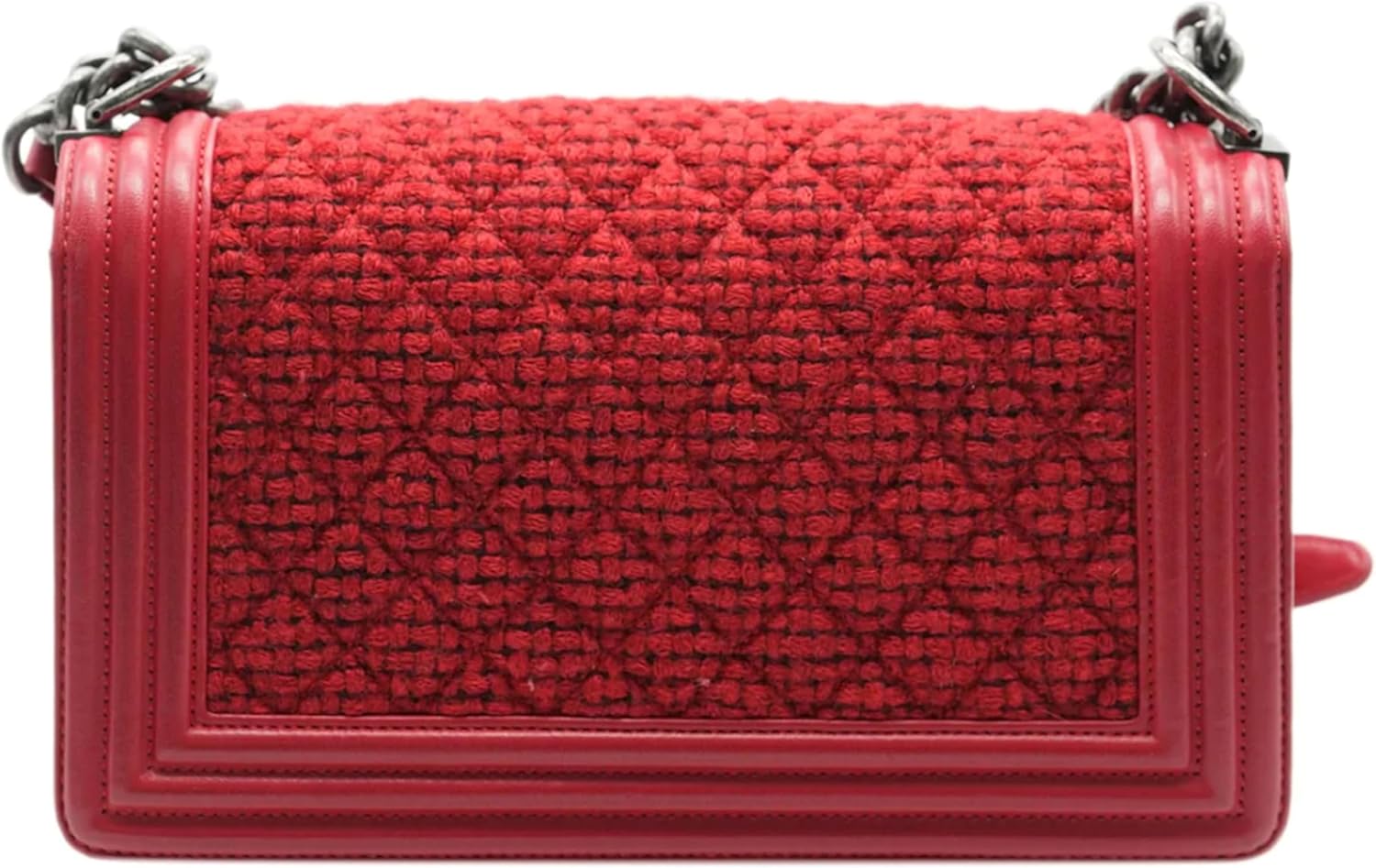 CHANEL Pre-Loved Red Quilted Tweed Lambskin Old Medium Boy Bag