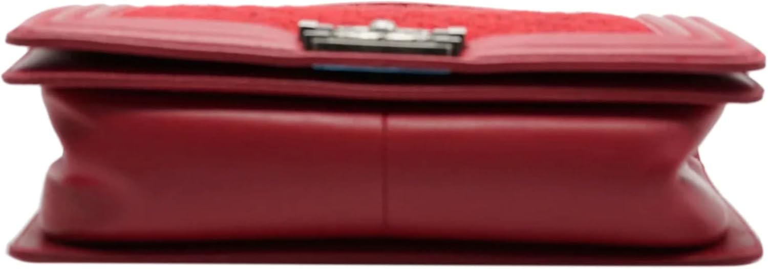 CHANEL Pre-Loved Red Quilted Tweed Lambskin Old Medium Boy Bag