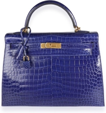 Hermes Hermès, Pre-Loved Bleu Électrique Shiny Porosus Crocodile Sellier Kelly 32 GHW