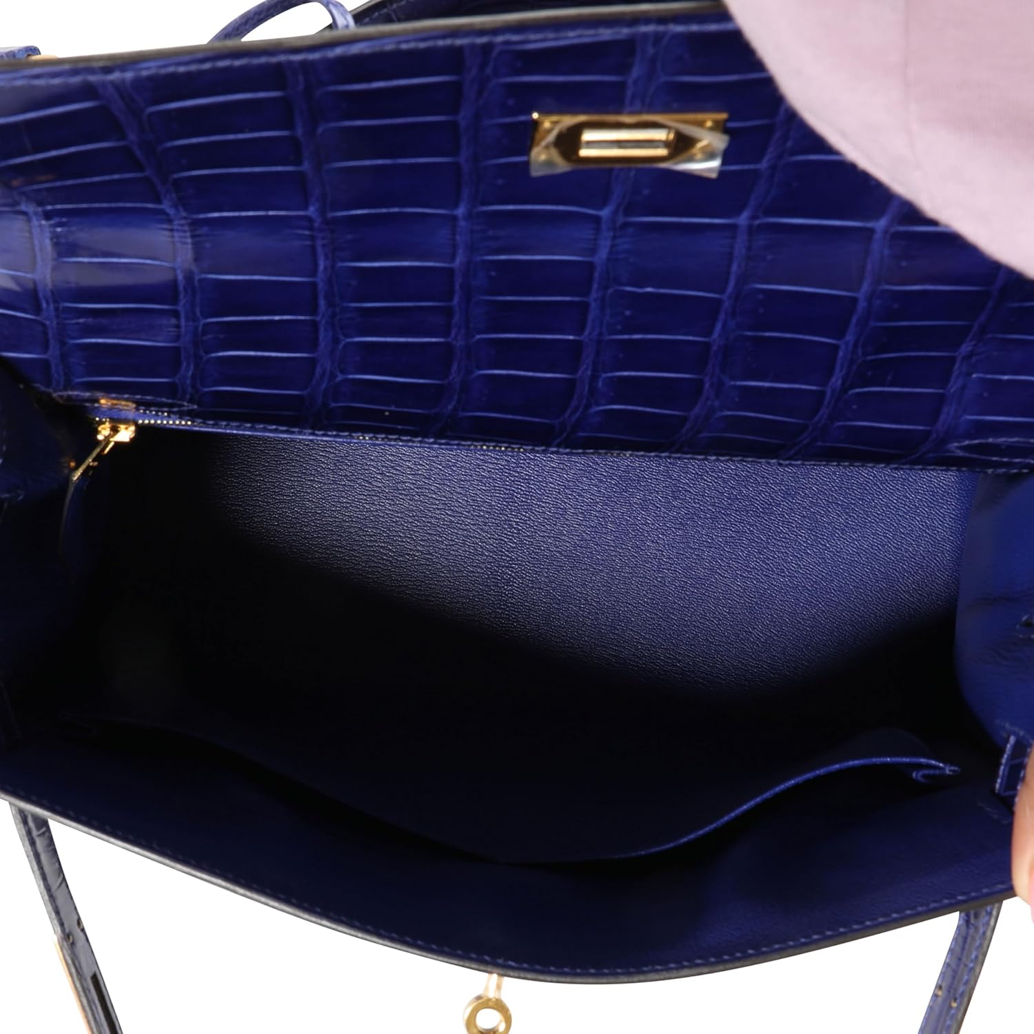 Hermes Hermès, Pre-Loved Bleu Électrique Shiny Porosus Crocodile Sellier Kelly 32 GHW