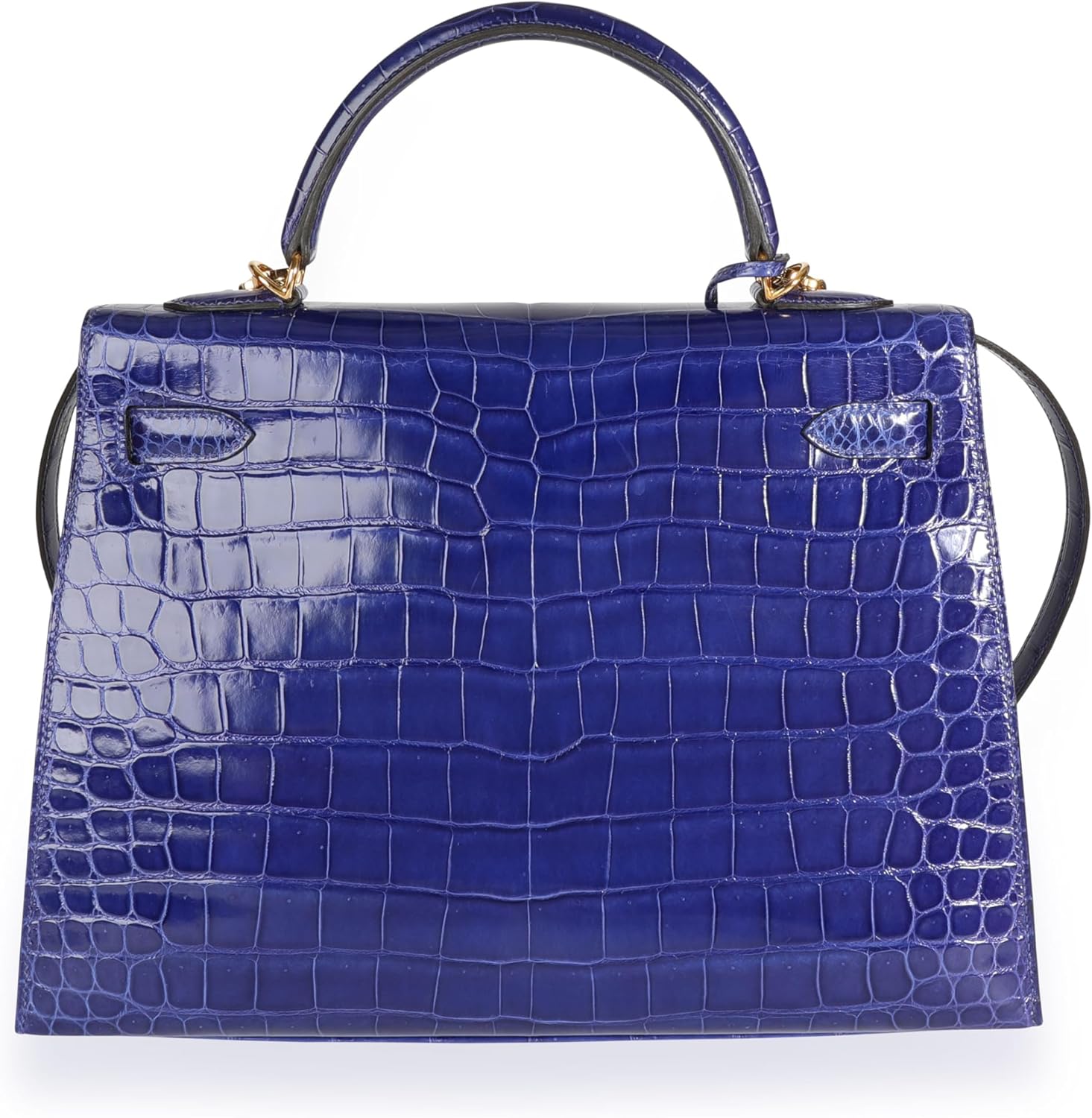 Hermes Hermès, Pre-Loved Bleu Électrique Shiny Porosus Crocodile Sellier Kelly 32 GHW