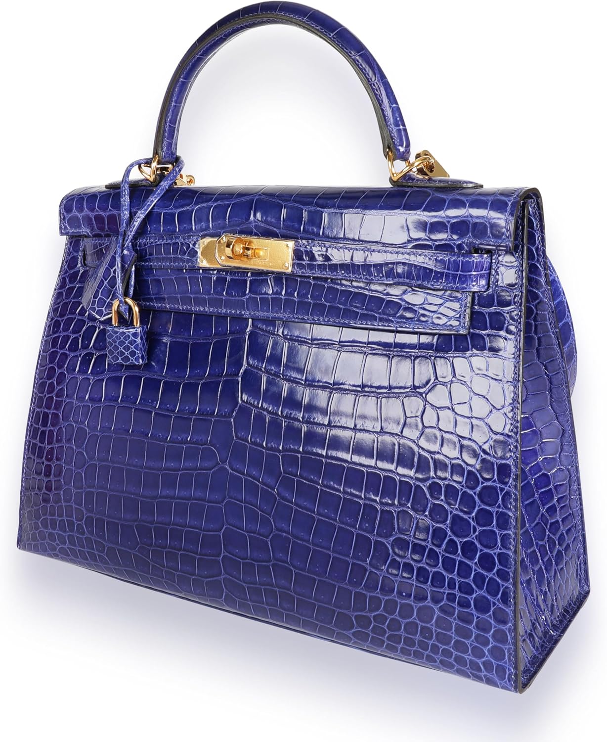 Hermes Hermès, Pre-Loved Bleu Électrique Shiny Porosus Crocodile Sellier Kelly 32 GHW