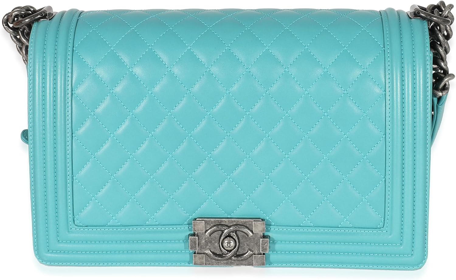 CHANEL Pre-Loved Aqua Quilted Lambskin New Medium Boy Bag