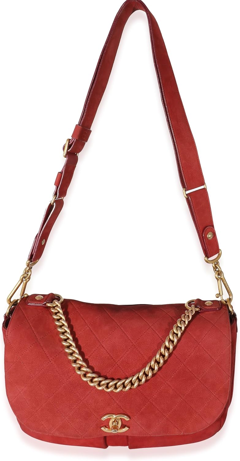 CHANEL Pre-Loved Red Suede Paris In Rome Messenger Bag
