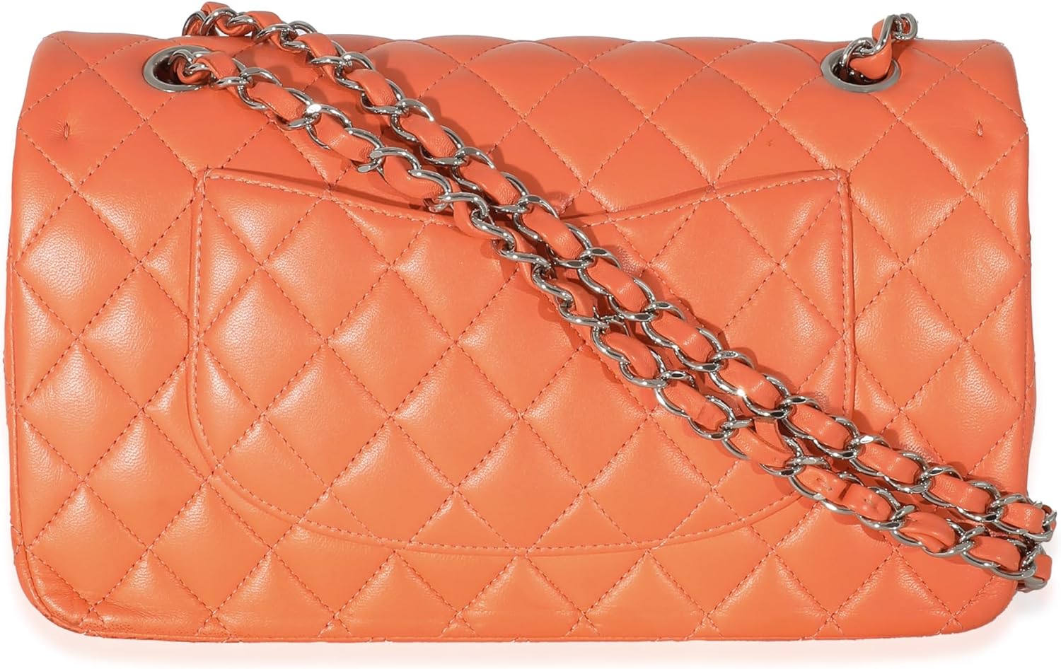 CHANEL Pre-Loved Orange Quilted Lambskin Medium Classic Double Flap Bag