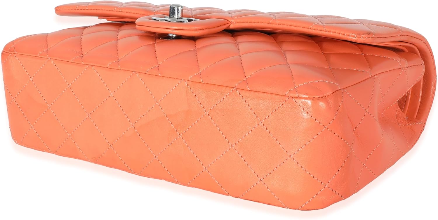 CHANEL Pre-Loved Orange Quilted Lambskin Medium Classic Double Flap Bag
