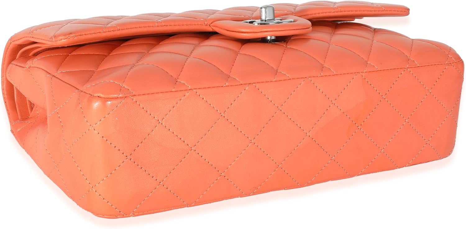 CHANEL Pre-Loved Orange Quilted Lambskin Medium Classic Double Flap Bag