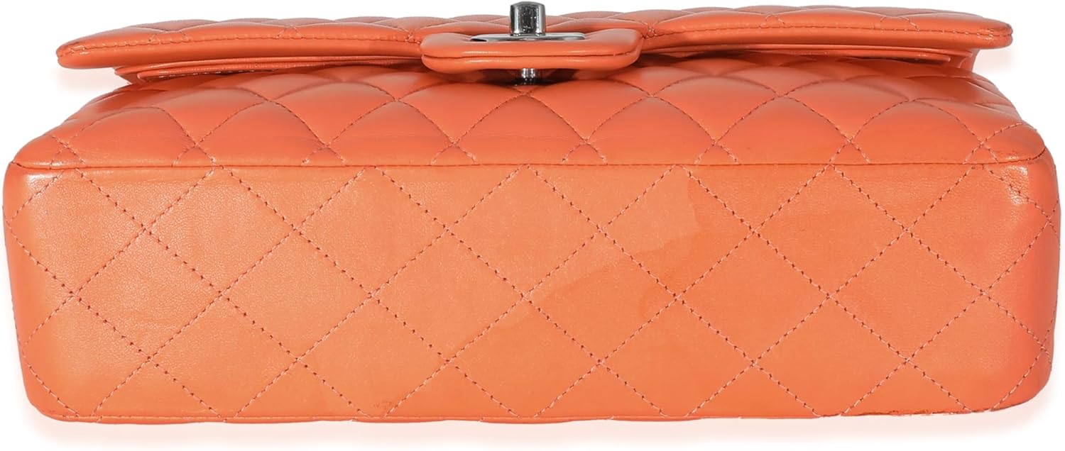 CHANEL Pre-Loved Orange Quilted Lambskin Medium Classic Double Flap Bag