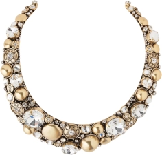 AREA Crystal Button Cluster Choker Necklace, OS, Antique Gold