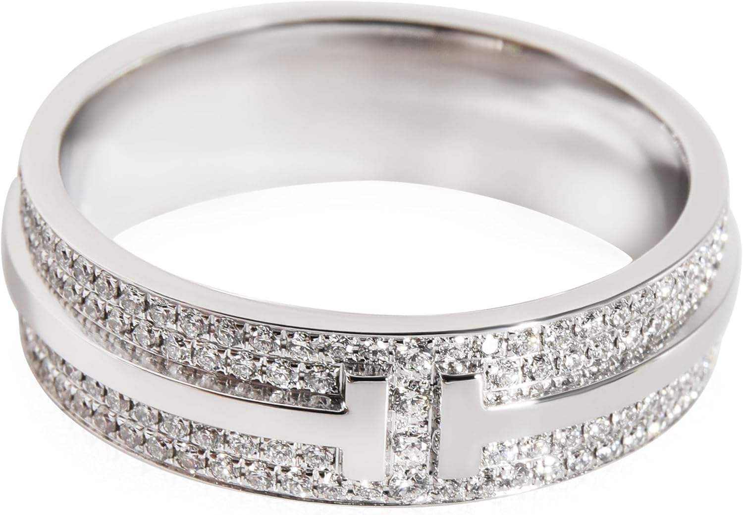 Tiffany & Co. Pre-Loved, T Wide Pave Diamond Ring in 18K White Gold 0.63 Ctw, 8