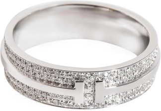Tiffany & Co. Pre-Loved, T Wide Pave Diamond Ring in 18K White Gold 0.63 Ctw, 8