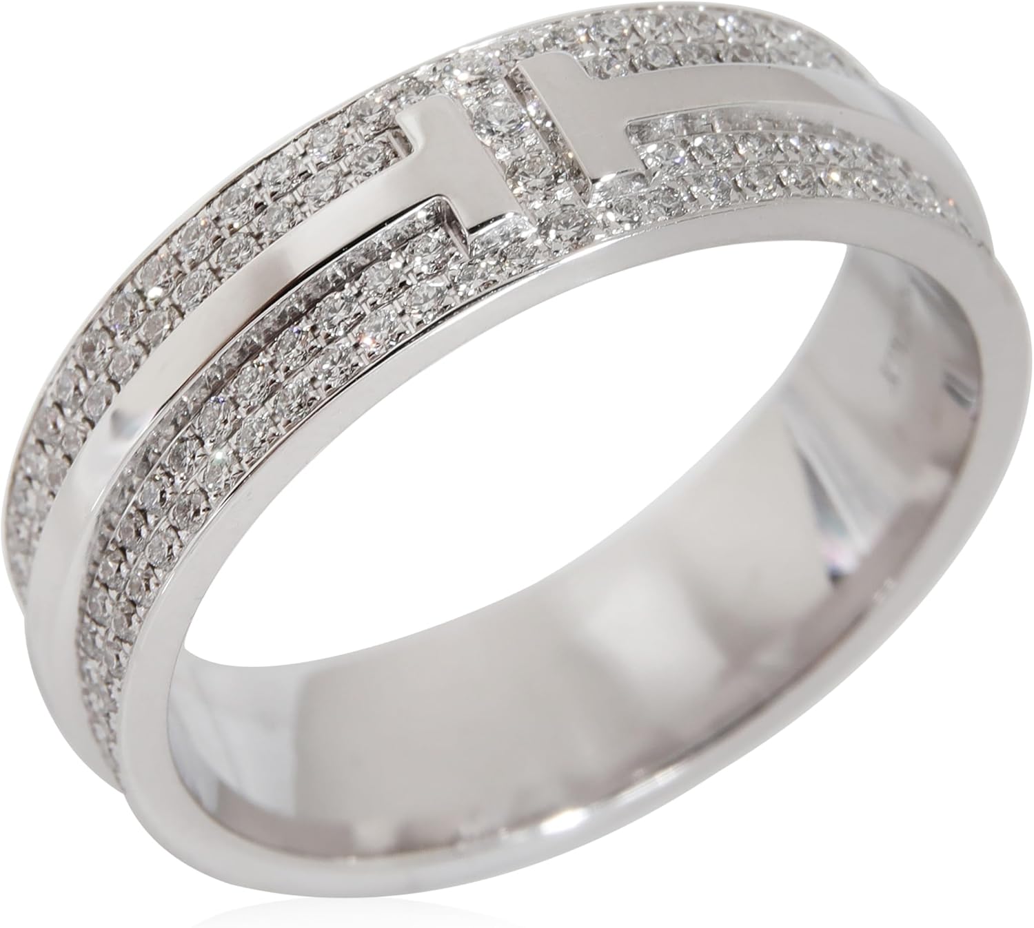 Tiffany & Co. Pre-Loved, T Wide Pave Diamond Ring in 18K White Gold 0.63 Ctw, 8