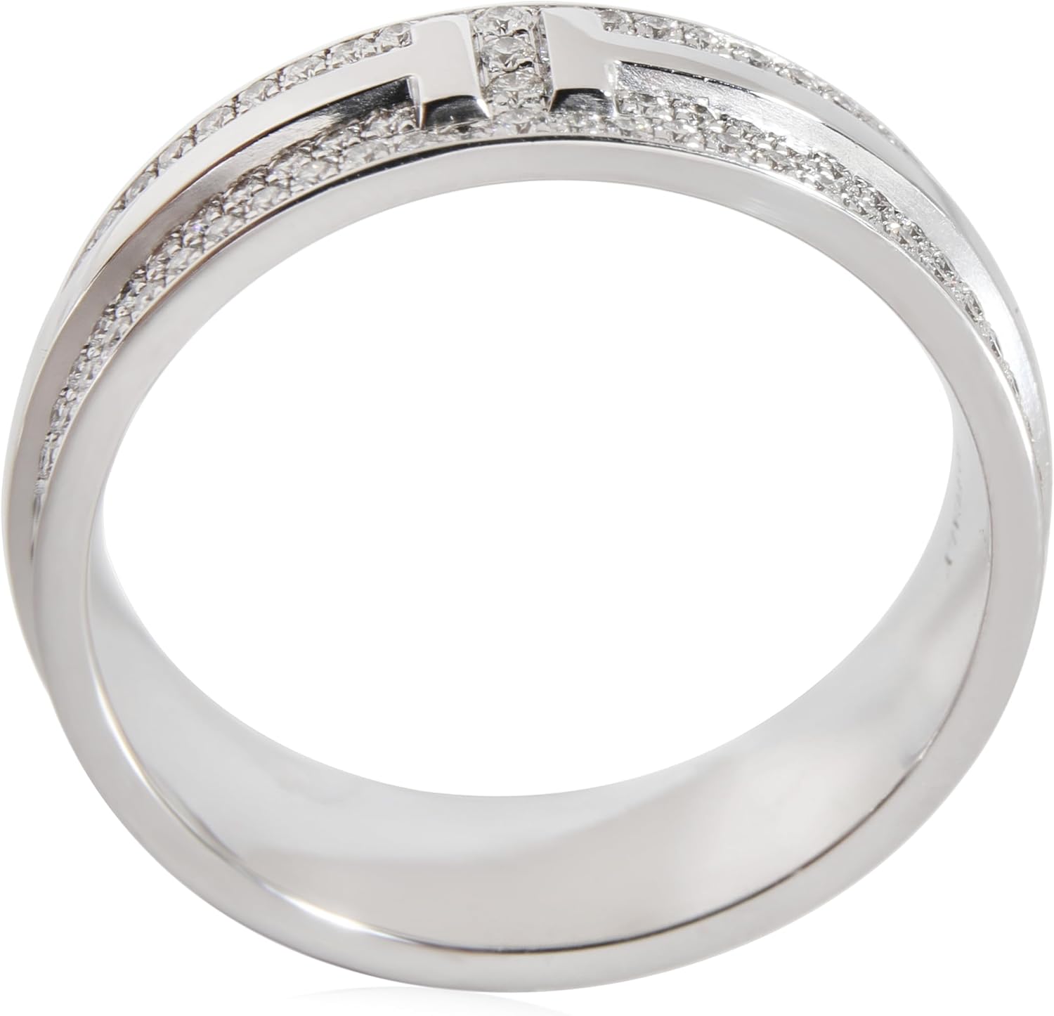 Tiffany & Co. Pre-Loved, T Wide Pave Diamond Ring in 18K White Gold 0.63 Ctw, 8
