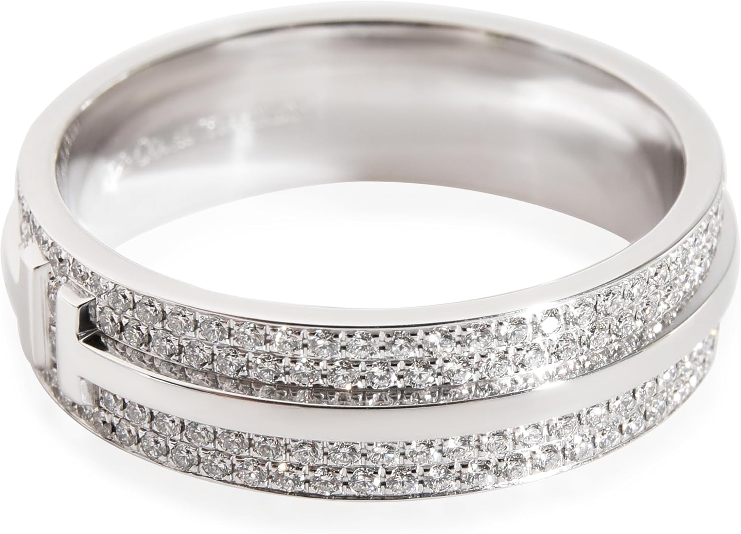 Tiffany & Co. Pre-Loved, T Wide Pave Diamond Ring in 18K White Gold 0.63 Ctw, 8