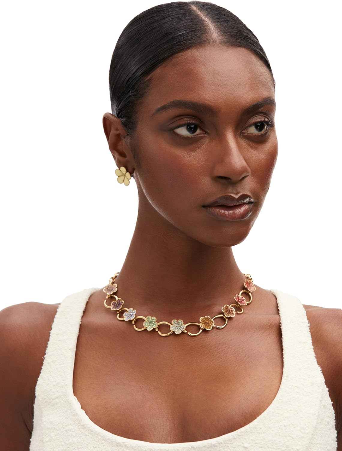 Oscar de la Renta Crystal Flower O Chain-Link Necklace