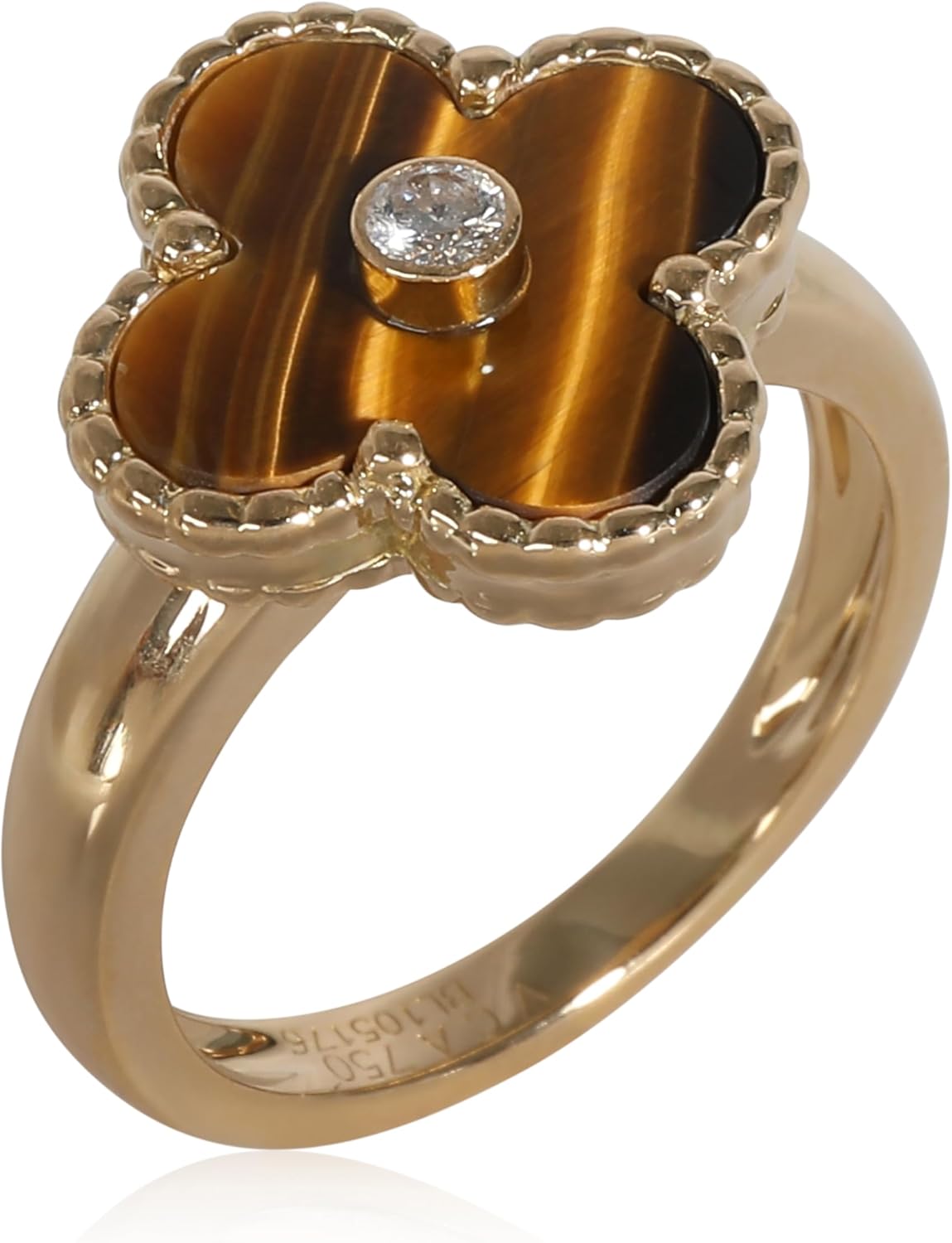 Van Cleef & Arpels Pre-Loved, Alhambra Tiger's Eye Ring, 18k Yellow Gold 0.05 CTW, 6