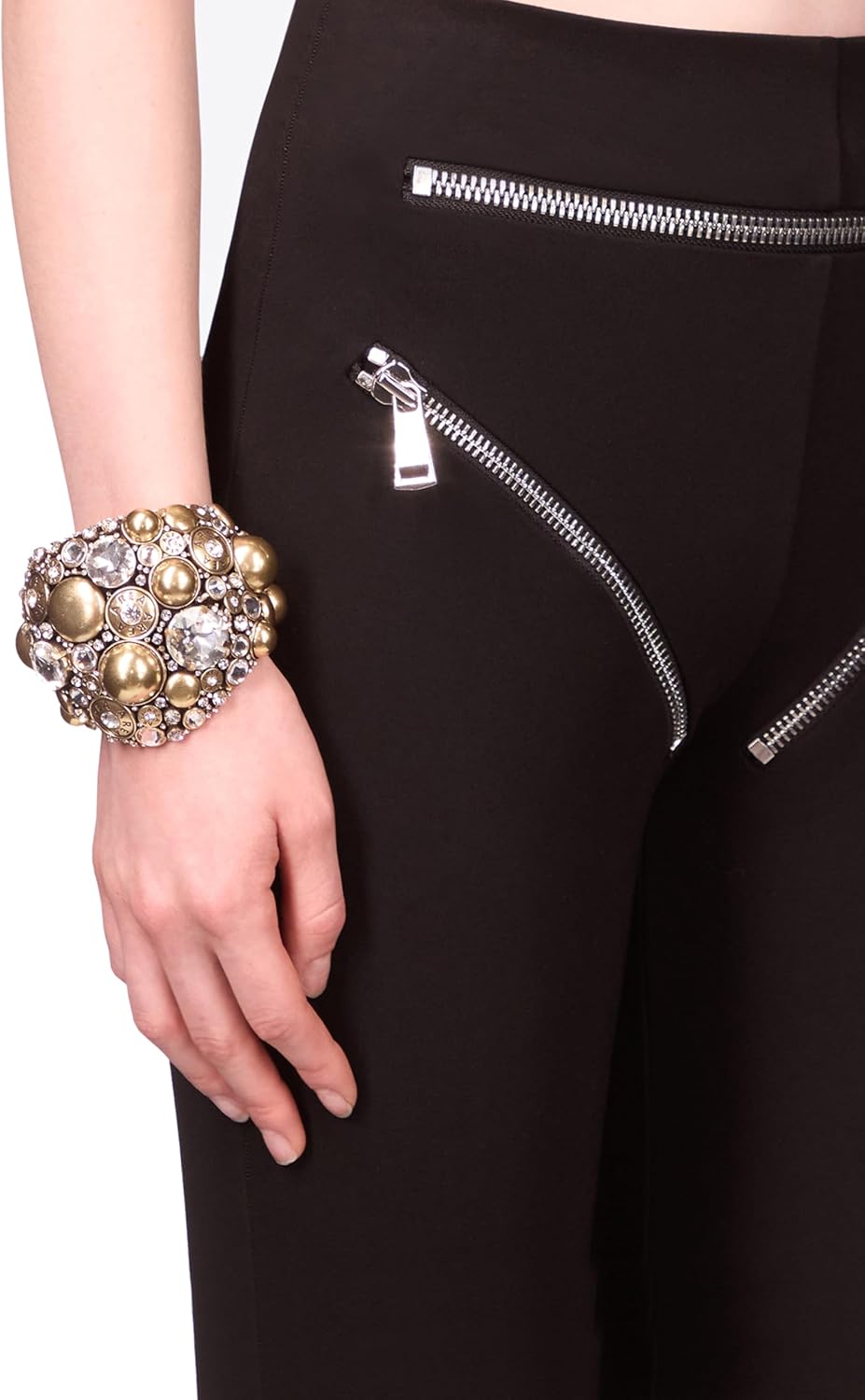 AREA Crystal Button Cluster Cuff Bracelet, OS, Antique Gold